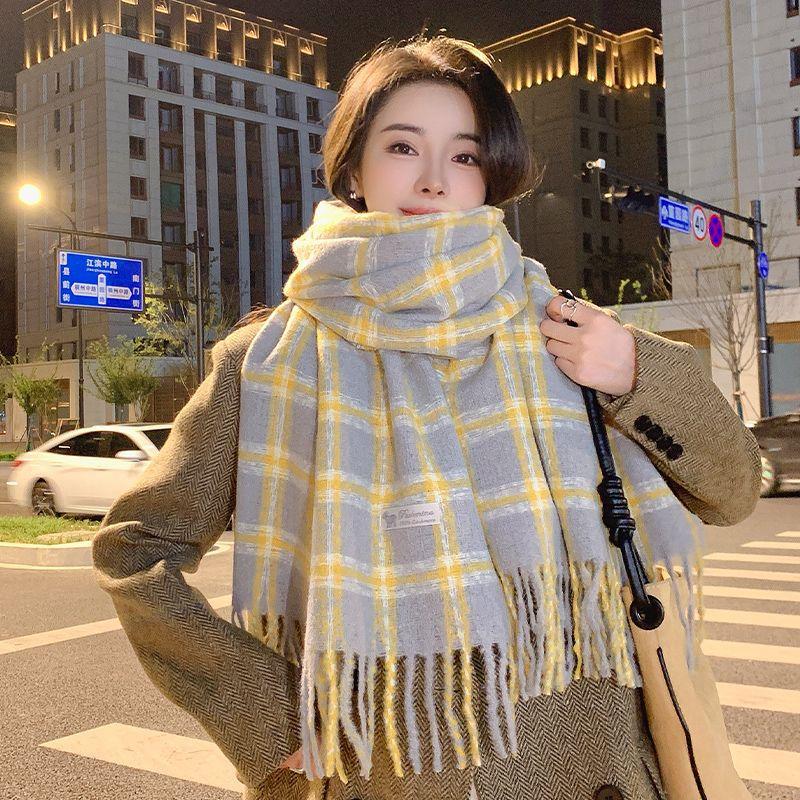 Scarf Women's Winter Korean Edition New Versatile Student Premium Sense Warm Thickened Scarf Couple Plaid Shawl