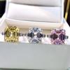 Lulu Tong S925 Silver Square Emerald-Cut Ring with Simulated High Carbon Diamond for Women