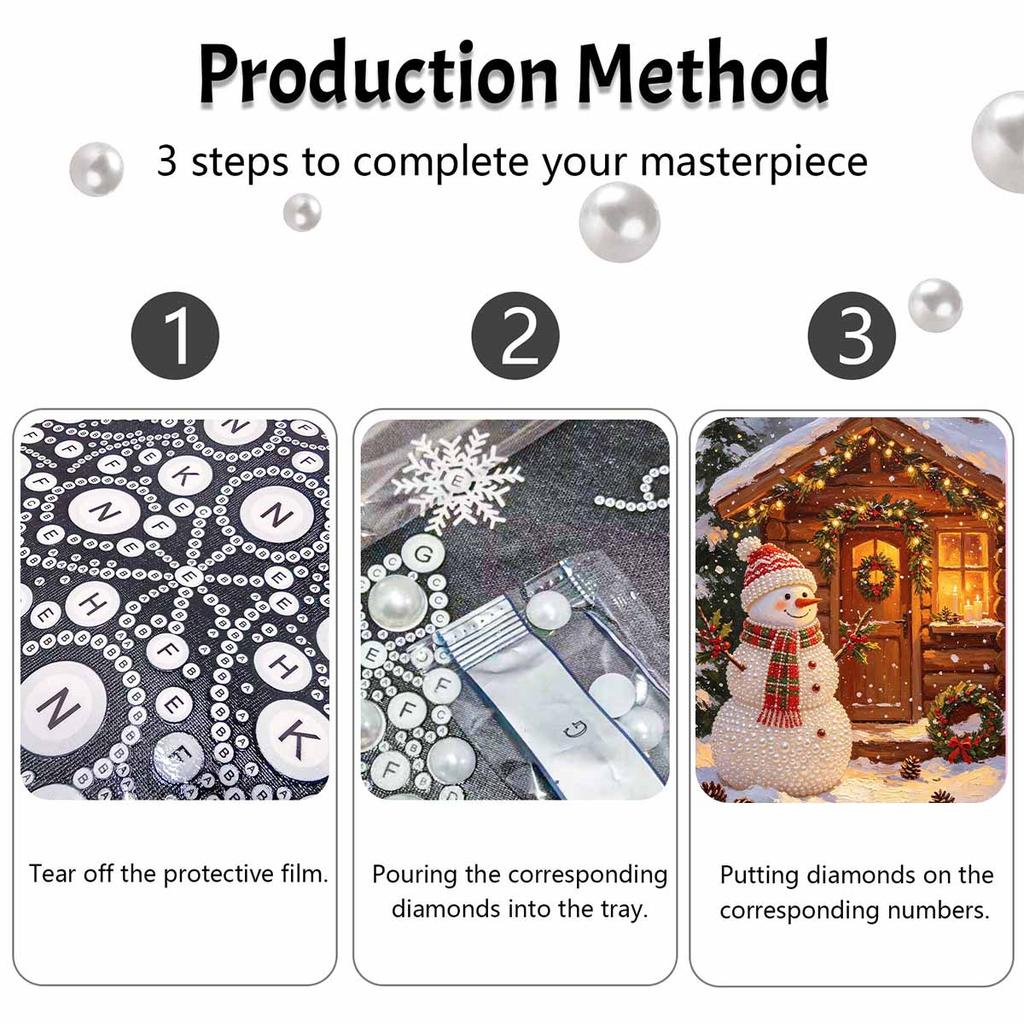 Frameless Pearl Bead Art Kit Charming Snowman DIY Shiny Canvas Painting Creative Gift for Craft Lovers Home Wall Decor
