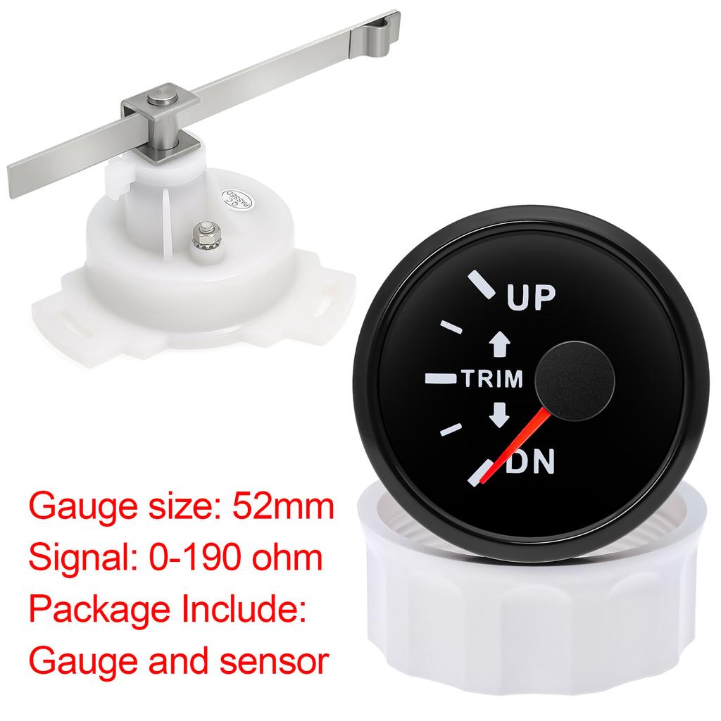 7 Color LED Backlight 52mm Trim Gauge 0-190ohm Trim Gauge Sensor For 12V 24V Car Boat Marine Boat Vehicles Up-Down Trim Meter