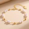 925 Sterling Silver Pearls Bracelet Vinatge 14K Gold Pearl Beads Bracelet Chain On Hand Female Party Jewelry GPB40