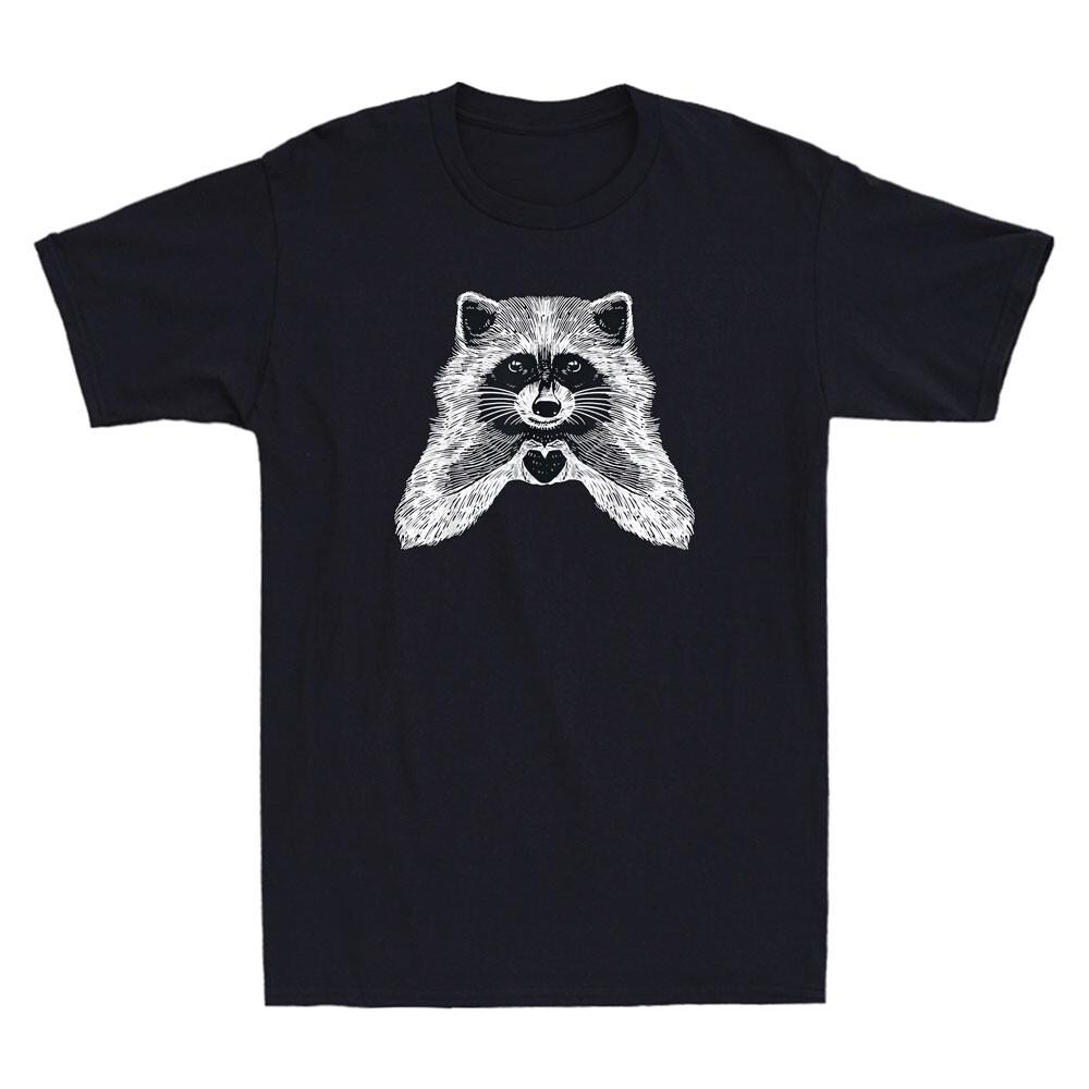 Raccoon Showing Love With Finger Heart Funny Graphic Vintage Men s T-Shirt Gift L