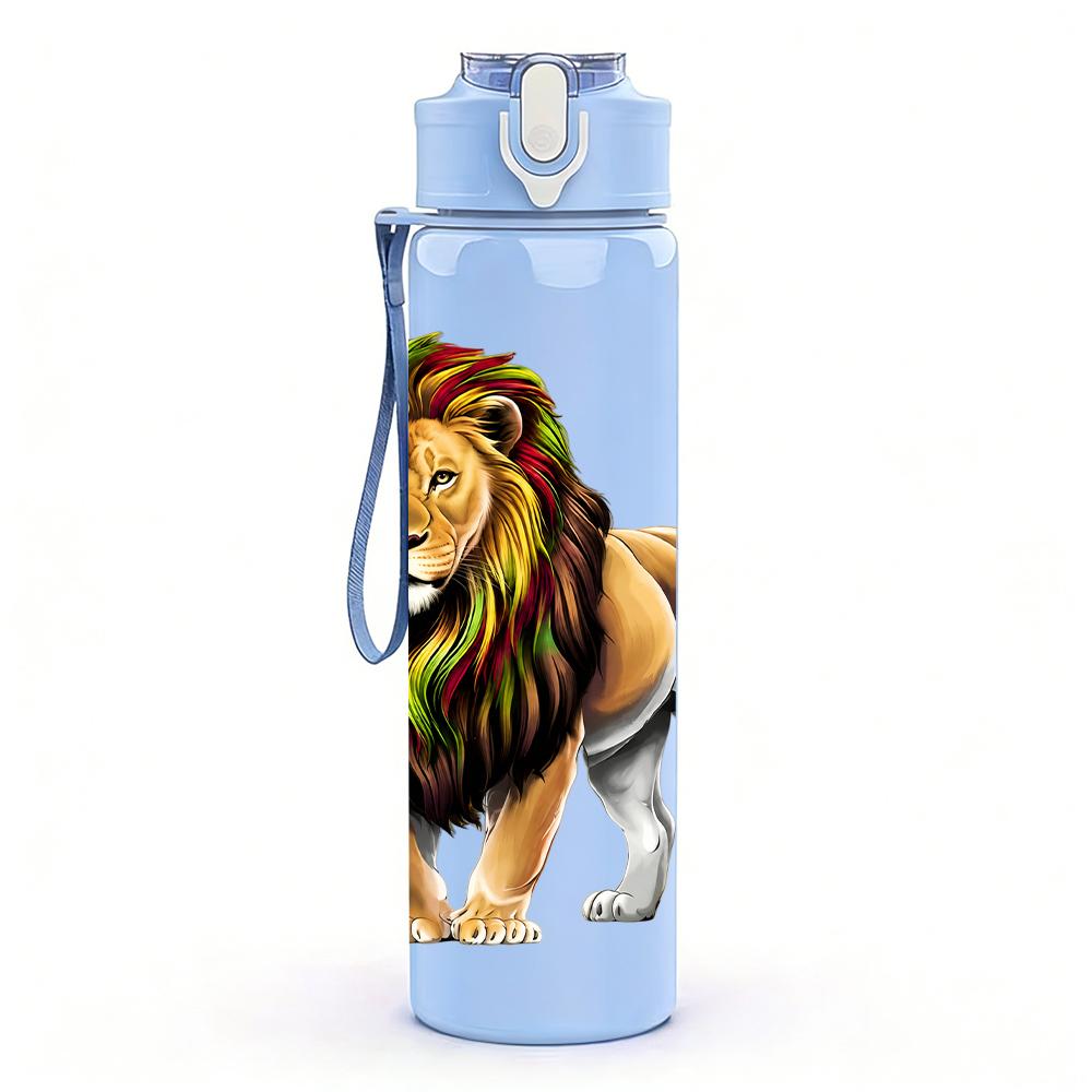 1PZ Busto di Leone Selvatico in Piedi Figura 750ml Bottiglia d'Acqua in Plastica Colorata Tappo Flip-Straw Anti-Perdita Per Sport Ufficio Uso Domestico
