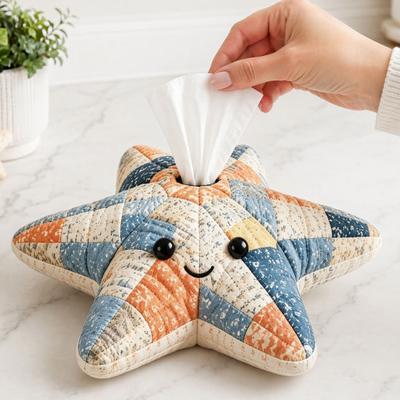 DIY Krabička na kapesníky, Měkký látkový potah s horním otvorem, Dávkovač kapesníků s motivem mořských živočichů, Víceúčelová sada na šití s patchworkovými vzory, pro Domov Auto Kancelář