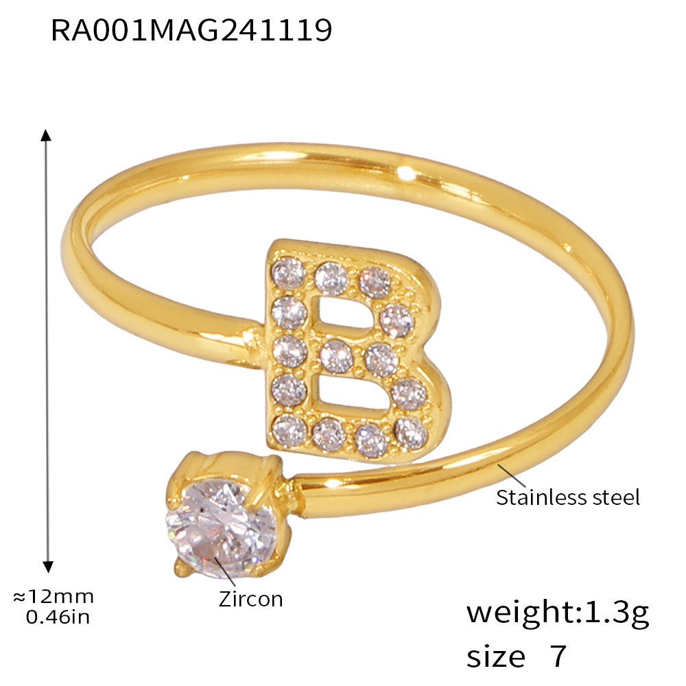 Qiong Yao 26-Letter Zircon Inlaid Jewelry Set: Gold-Plated Titanium Steel Necklace, Bracelet, Ring, and Stud Earrings.