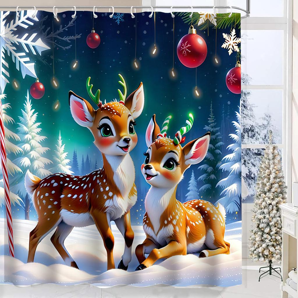 Christmas Tree Reindeer Bathing Curtain  Bathroom Shower Curtain Waterproof With 12 Hooks Fishes Home Deco Free Ship
