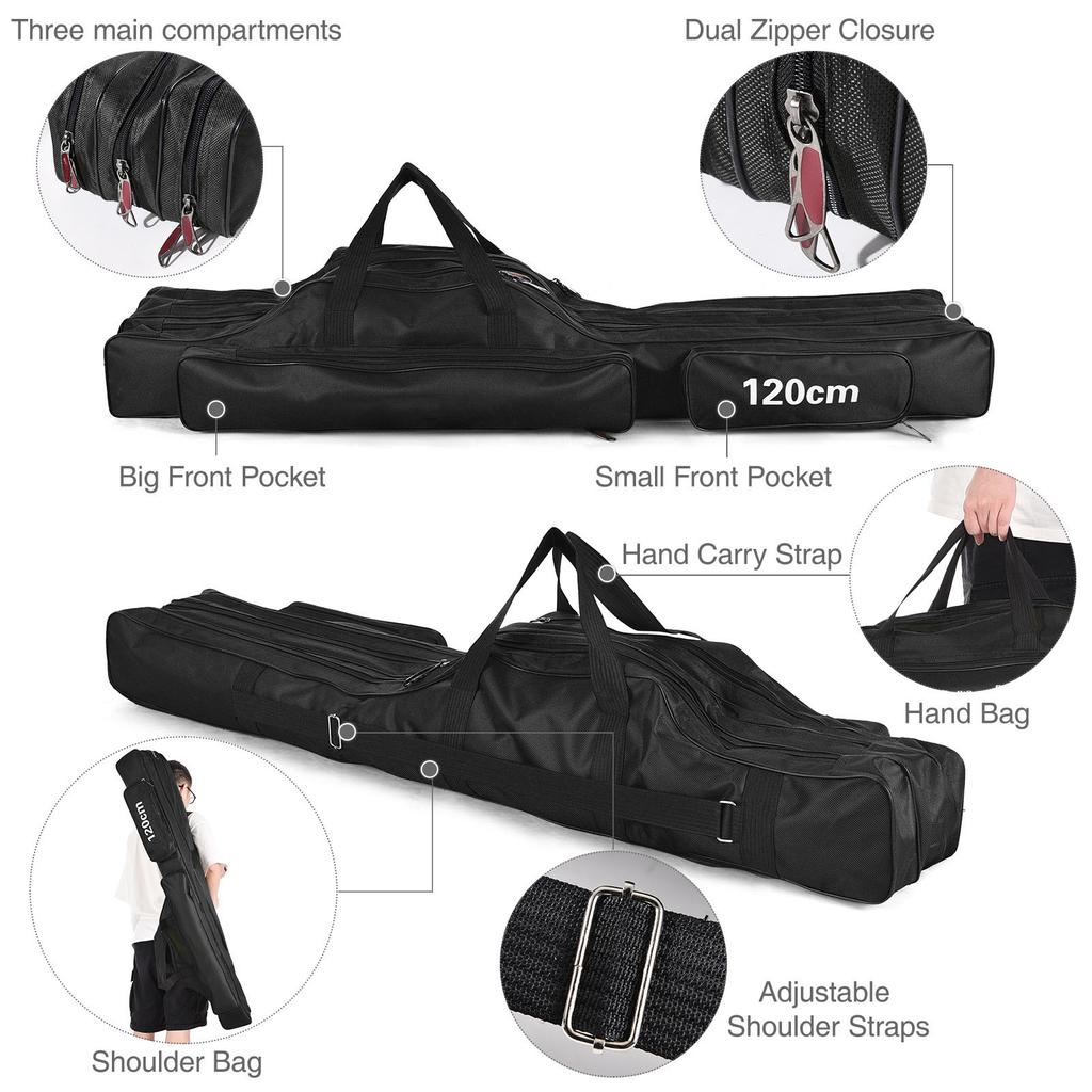 3 Layers Fishing Pole Bag Portable Folding Fishing Rod Storage Bag for Fishing Camping Hiking