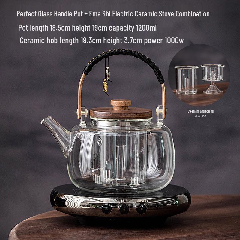 Glass Tea Kettle & Brewing Set for Induction Cooker: White Pot for Boiling, Steaming & Health-Preserving Tea at Home