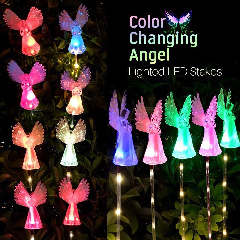 2Pcs Solar Garden Lights,Crystal Angel Stake Light Color Changing Decorative Landscape Lighting LED Solar Powered Garden Light Decoration for Patio