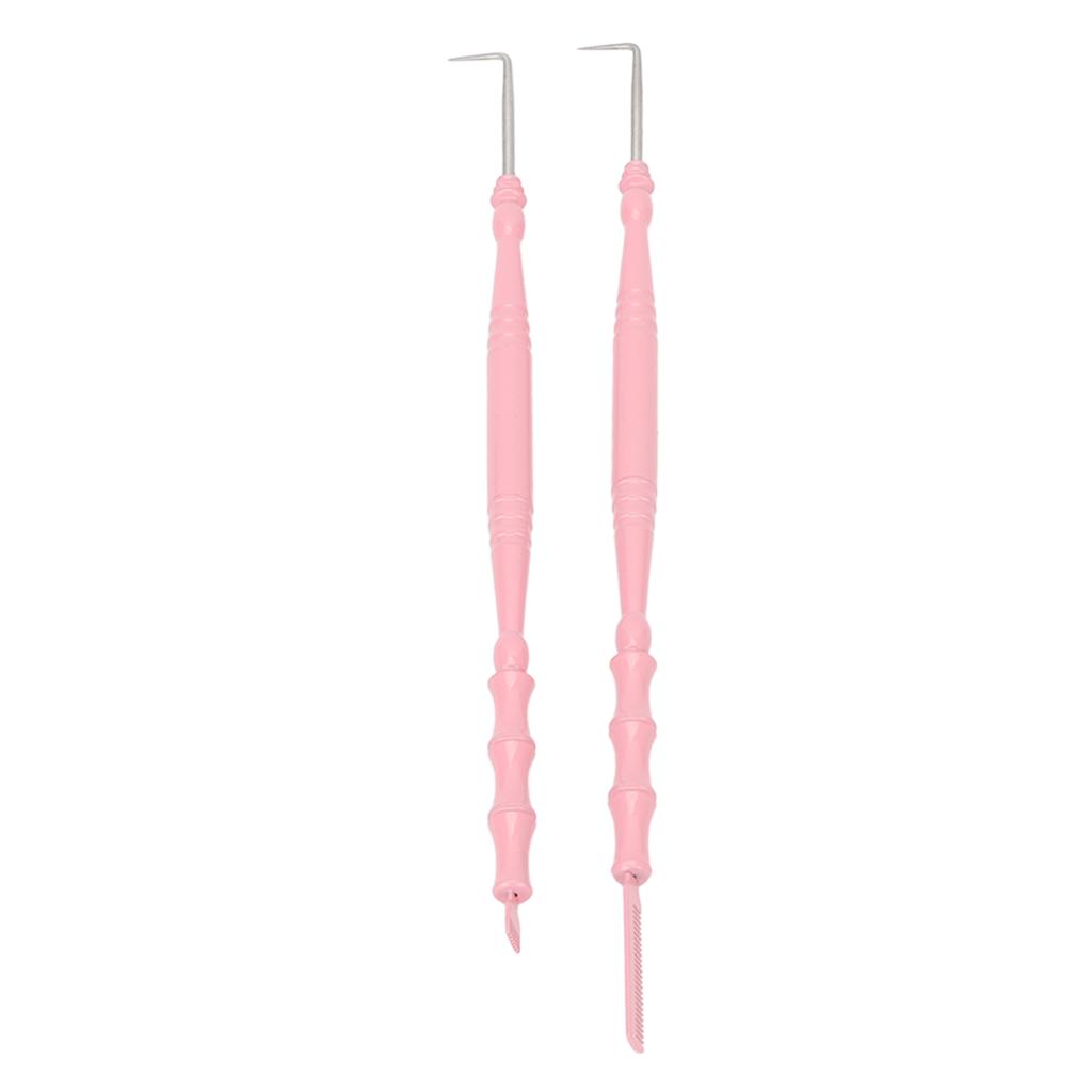 2pcs Lash Perm Tool Double Head Stainless Steel Bamboo Joint Shape Handle Lash Eyebrow Perm Separator Tool Pink