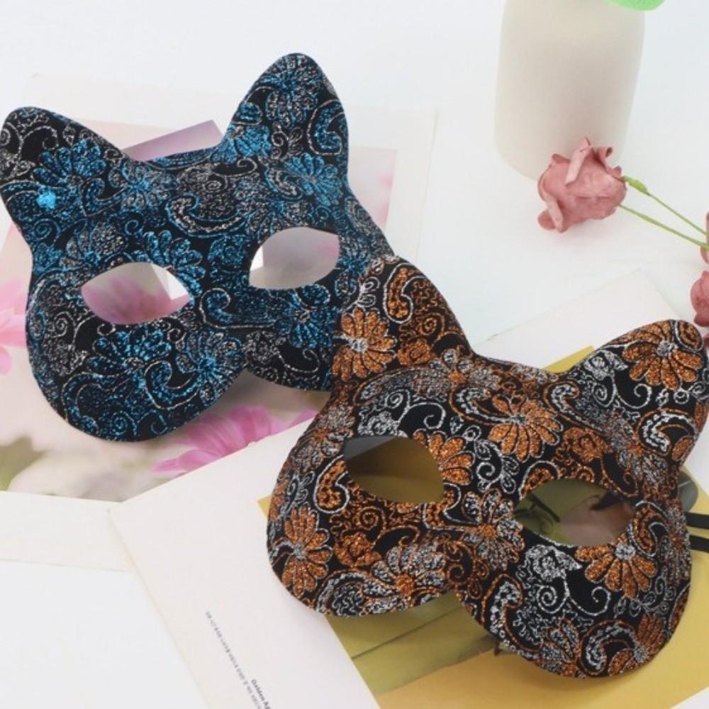 Flower Halloween Masquerade Mask Plastic Half Face Mask Retro Cat Face Masks  Women