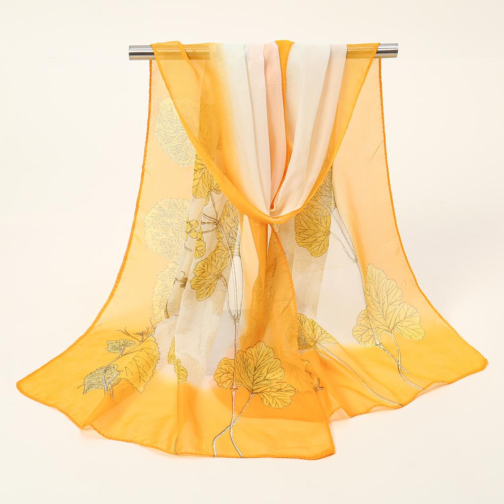Spring Summer Printed Chiffon Silk Shawls Ginkgo Leaf Scarf Compact Lightweight Scarf Travel Sun Protection Scarf Wrap For Women