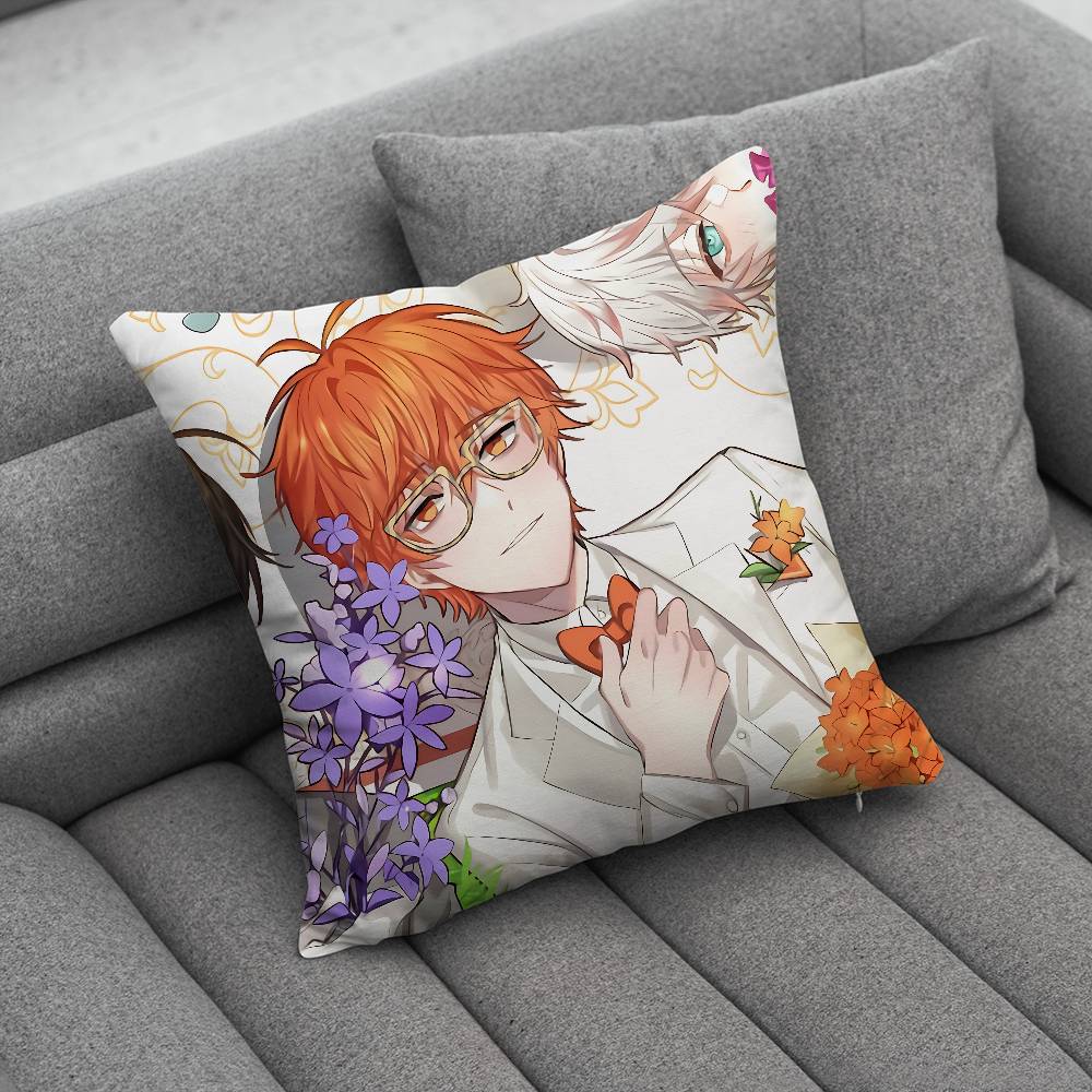 Anime Mystic Messenger Game 707 Pillow Case Antidustmite Pillowcase Invisible zipper silky short plush Sofa cushion cover