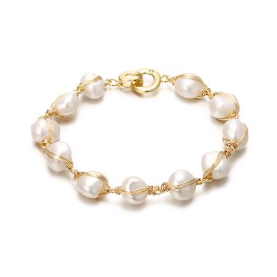 Bracciale da Donna in Oro 14K Riempito Fatto a Mano Originale con Perle Naturali d'Acqua Dolce Barocche Promozione Regalo di Compleanno per Donne