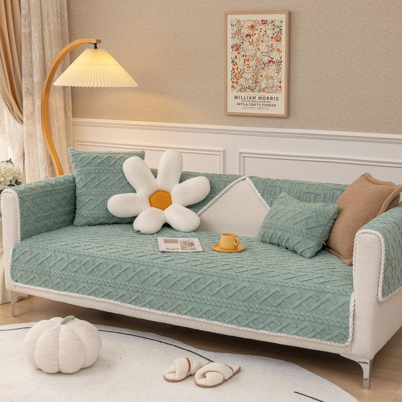 

Теплый плюшевый чехол для дивана, однотонный жаккардовый бархатный чехол для дивана для гостиной, нескользящий утолщенный диван, подушка, подлокотник, спинка, полотенце 70x70cm 1pcs зелёный