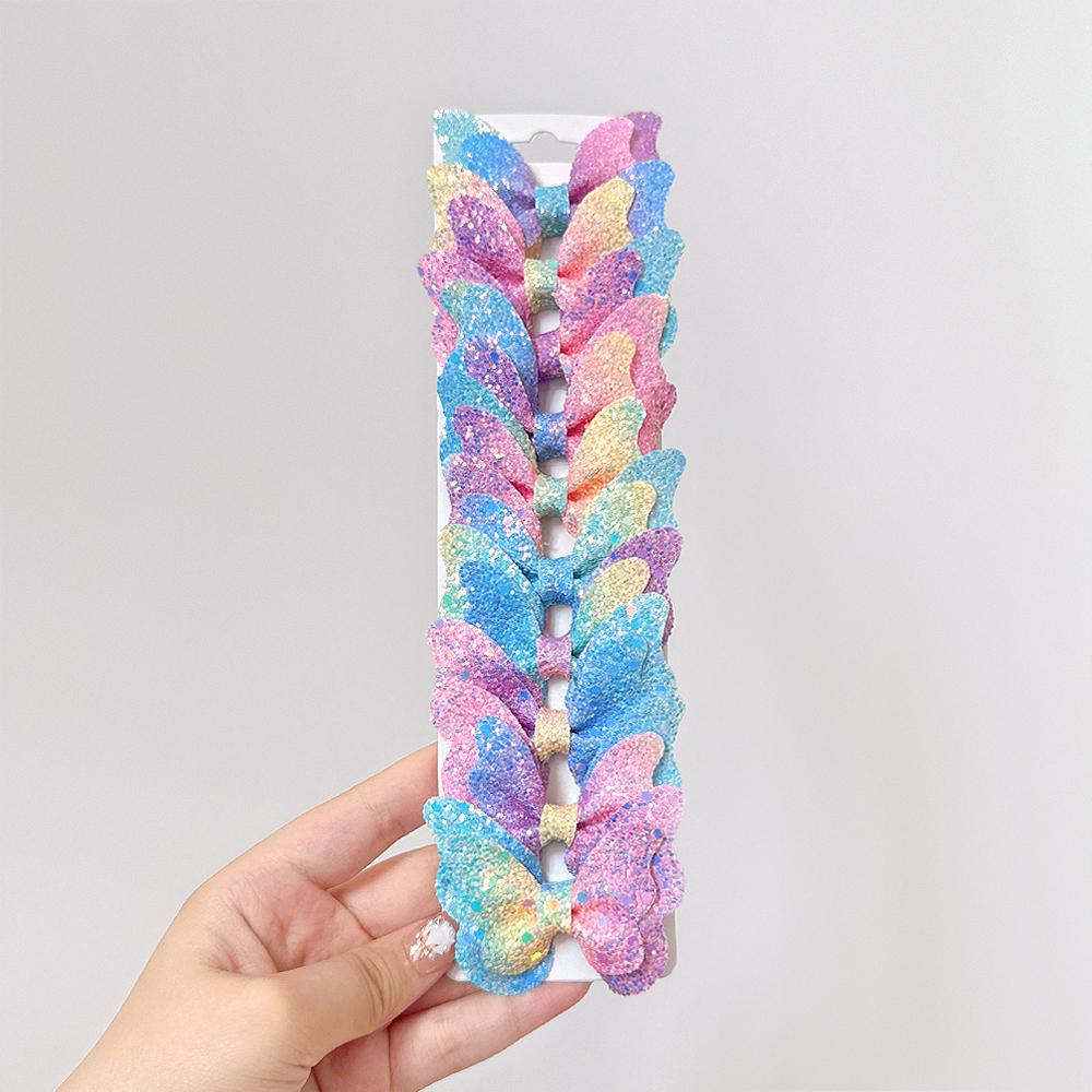 BABY BOWS Gradient Color Butterfly Bows Hair Clips for Women Girls Leather Hairpins Barrettes Headwear 10Pcs/set Gift Hairgripes