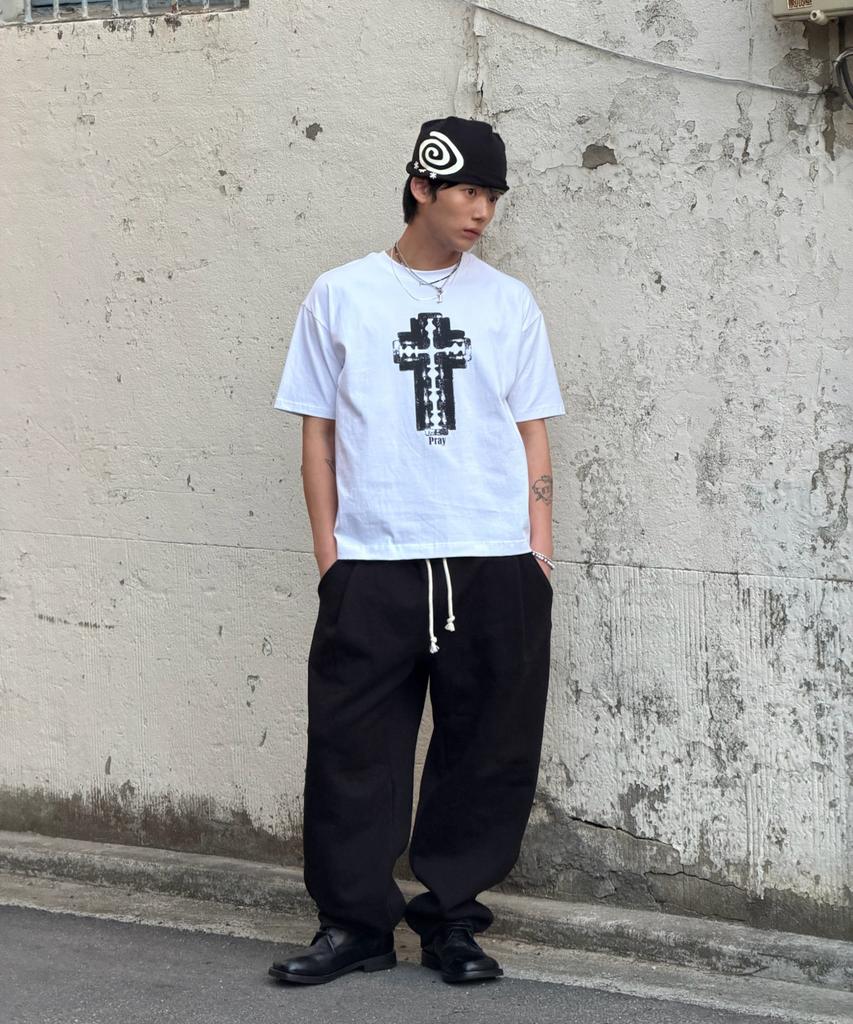 AMOU Razor Cross Half T-Shirts White