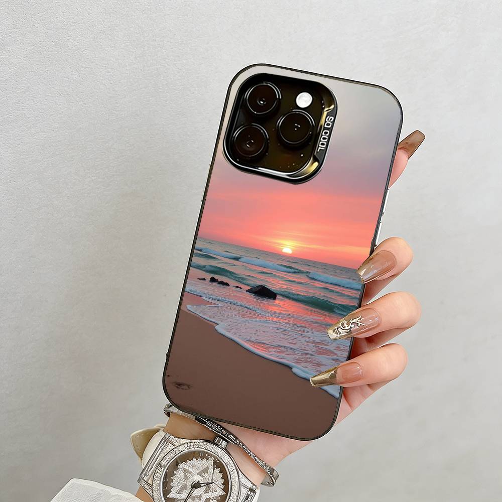 

Seaside Sunset Phone Case For iPhone 17,16,15,14,13,12,11 Plus,Pro Max,XS,Colorful Silver Phone case Funda Cover iPhone14