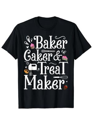 Vintage Back-Themen T-Shirt für Damen & Herren - 180 g/m² Schwerer Baumwollstoff Weicher Rundhalsausschnitt Kurzarm-T-Shirt mit BÄCKER KUCHEN &