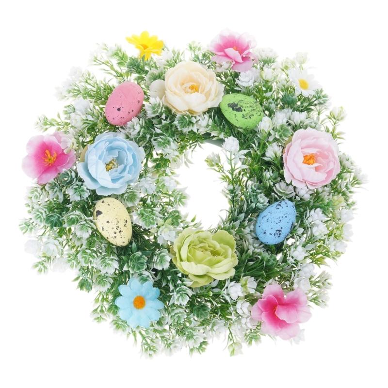 

Realistic Eggs and Flower Wreath for Front Door Artificial Florals Garlands Easters Decoration for Home and Office Use 35cm