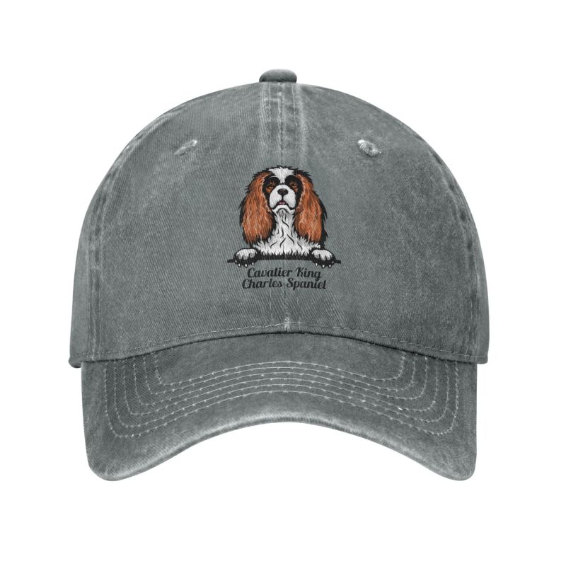 Personalized Cotton Peeking Dog Cavalier King Charles Spaniel Baseball Cap for Unisex Women Adjustable Dad Hat Sports Adjustable Cap& 8Y