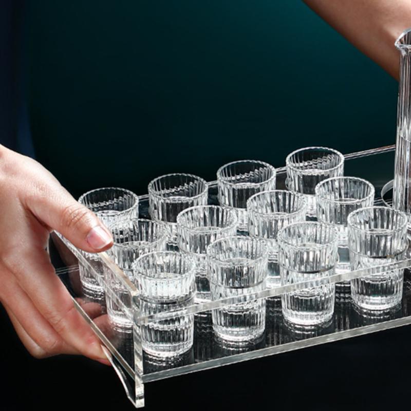 12pcs Set 20ml Fashion Spirits Cup Set Striped Small Wine Glass Transparent Creative Brandy Liquor Goblet Household SGlass