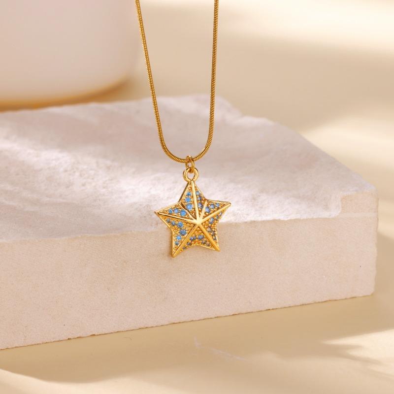 Creative design copper gold-plated micro-inlaid zircon starfish pendant necklace female niche hip-hop collarbone chain new