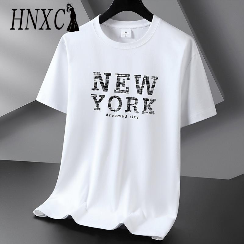 Футболка с коротким рукавом из хлопка HNXC мужская модная свободная рубашка с коротким рукавом и принтом Сострадательная рубашка S белый 1183₽