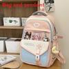 Blocked Color Fashionable Letter Printed Student Backpack With Pendant For Daily