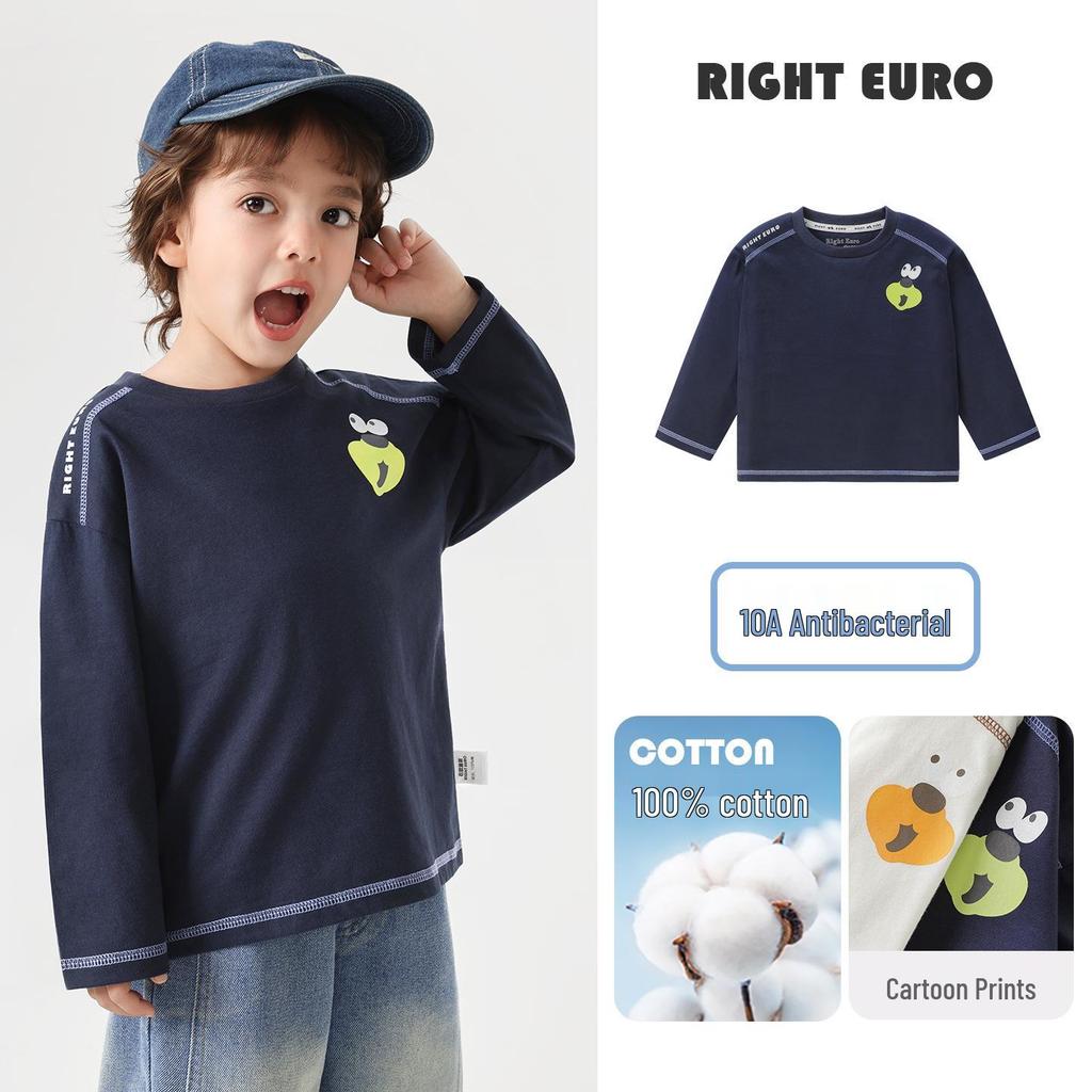 Camiseta de Algodão Puro de Manga Comprida para Meninos 2026 - Camada Base Tendência Primavera e Outono