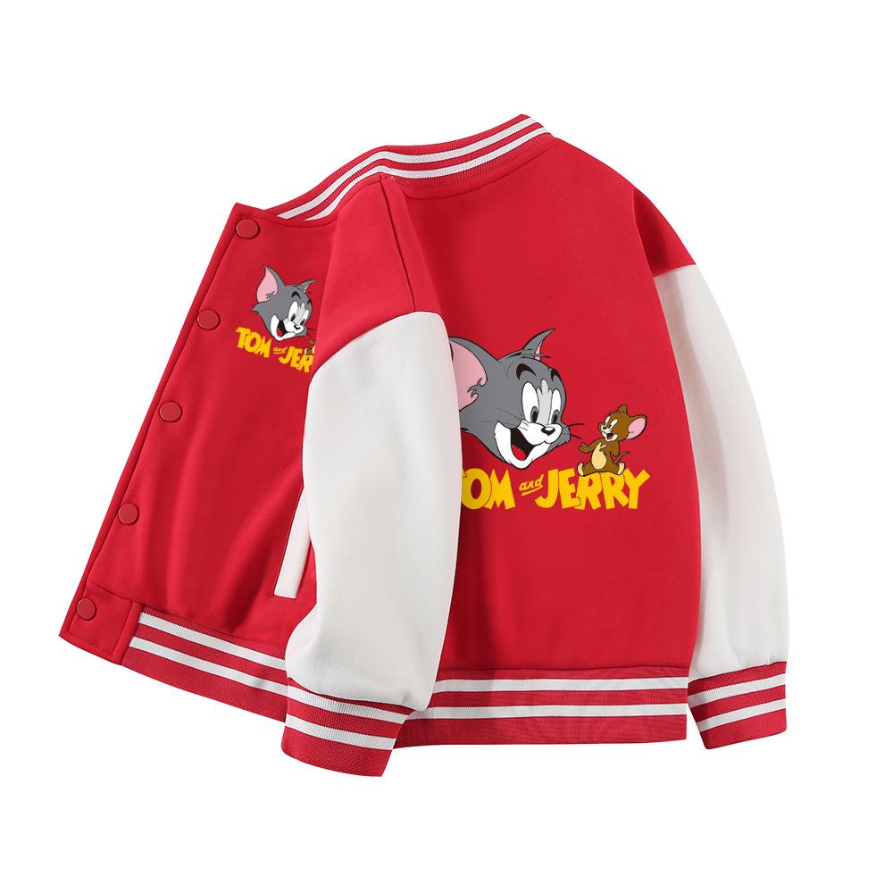 Tom and Jerry Thickened Boys' Baseball Jackets - Velvet Lined, Spring/Autumn Casual Wear