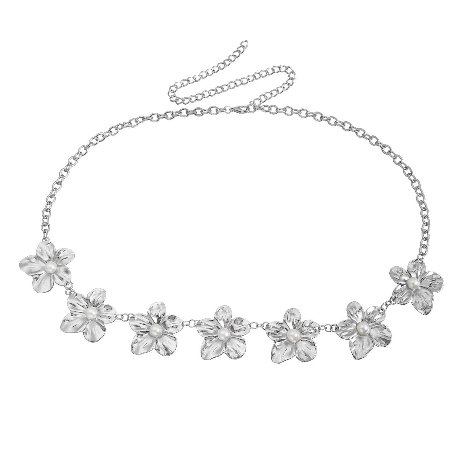 

European and American jewelry sexy babes bikini ins wind metal pearl flower sequins waist chain body chain female