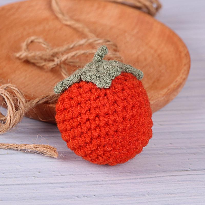 Charming Crochet Fruit Keychain: Persimmon & Strawberry Wool Pendants