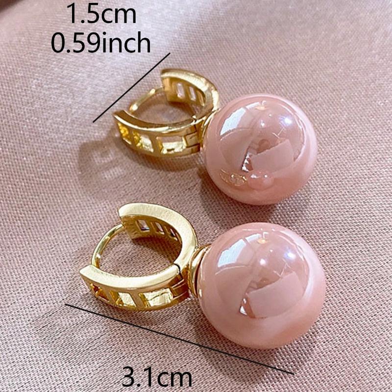 1pair Fashionable Pink Bead Rhinestone Decor Hoop Earrings for Women for Party