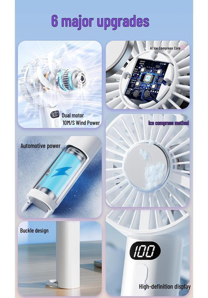 Handheld Mini Cold Compress Fan with Double Blades and Carabiner