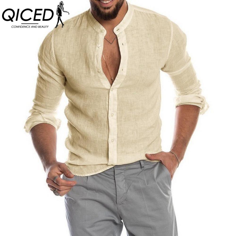 QICED Bavlněné tričko s dlouhým rukávem Pánská móda Volné tričko S potiskem Soucitné tričko