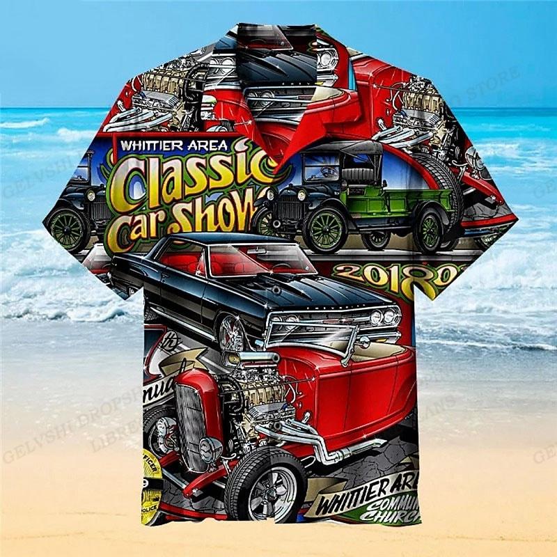 Camicia Hawaiana da Uomo Stampa Grafica Auto Camicie Uomo Moda Casual Blusa da Spiaggia Vacanza Revers Motocicletta Camisa