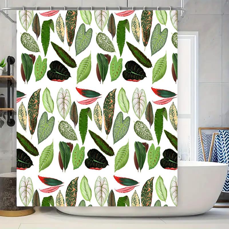 

Leaf Pattern Shower Curtain Greenery Decor For Bathroom Watercolor Floral Design With Red Pink White Leaves Easy Installation Wa W60H190(CM)-1 Pcs
