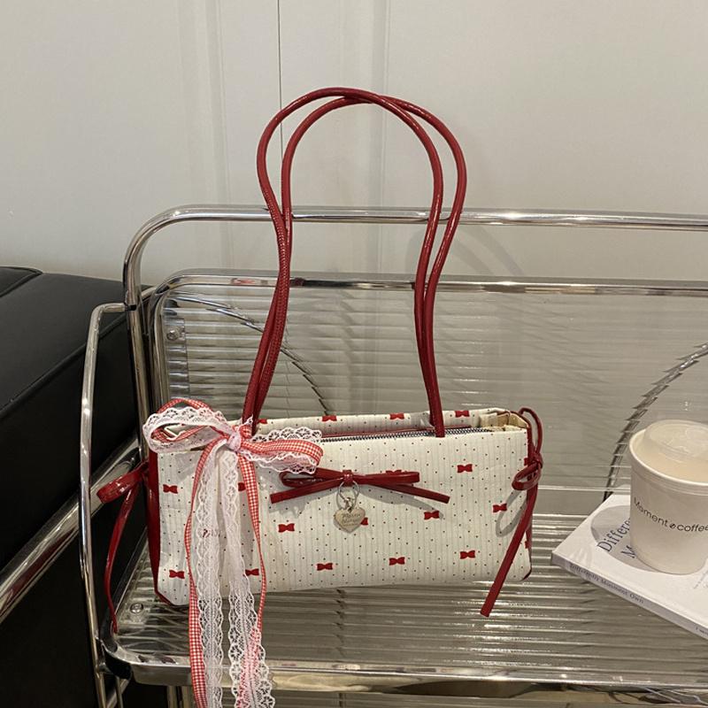 Light Luxury Underarm Bag New Fashionable Floral Bow Print Handbag Contrast Color Versatile Women's Shoulder Bag