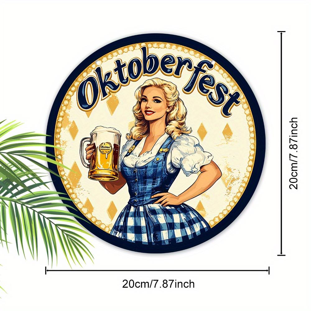 Oktoberfest Dirndl Lady Wooden Sign, Charming Round Front Door Decor, German Beer Festival Wall Hanging - Ideal Gift for Oktoberfest Celebrations