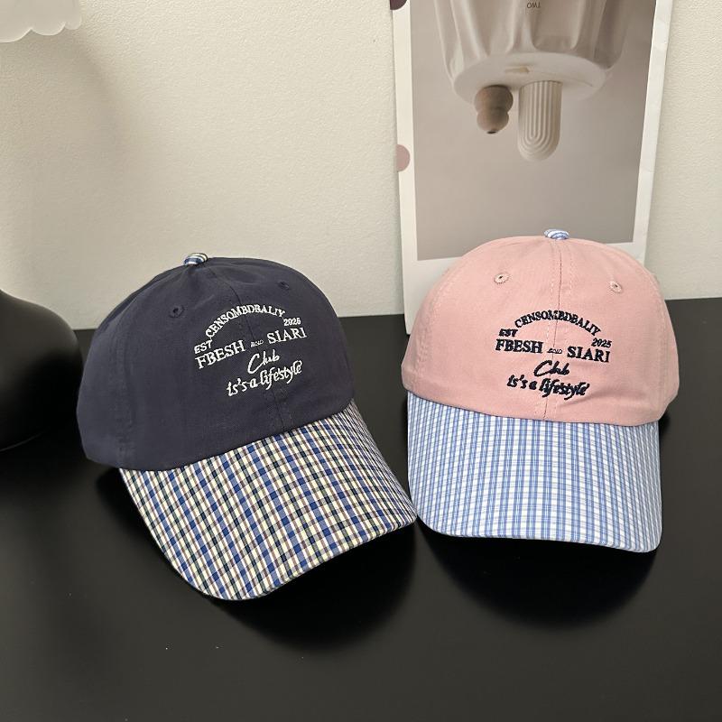 Letter Embroidery Niche Contrasting Color Plaid Brim Baseball Cap Cap Children Spring and Summer Versatile Soft Top Cap Tide