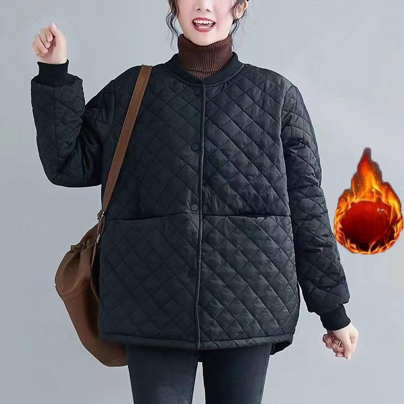 

5XL женская стеганая хлопковая куртка кофейного цвета, одежда из плотного осенне-зимнего свободного хлопкового пальто для мам с большим карманом для женщин XXXXXL чёрный