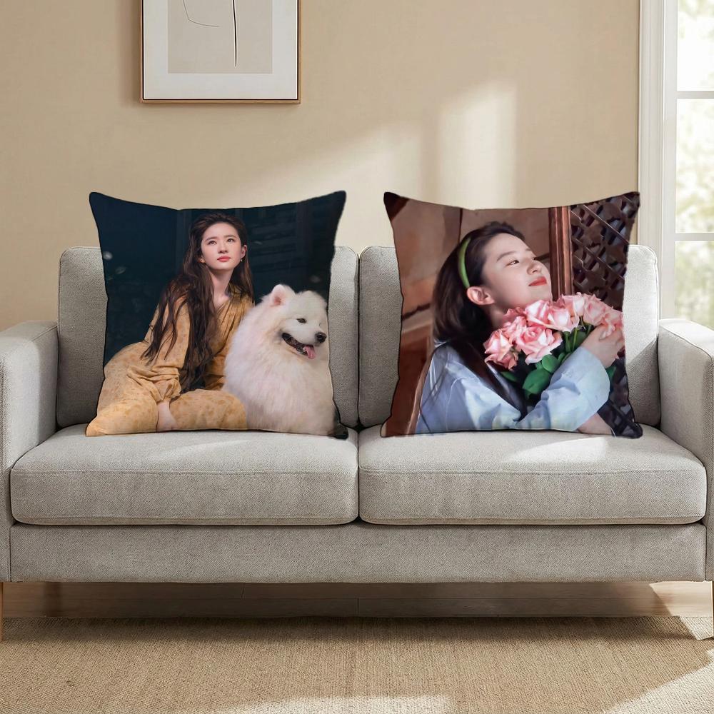 Actress L-Liu Y-YifeiS Cushion Cover Multi-Scene Pillow Cover for Home & Car - Reversible, Soft & Durable for Daily Use