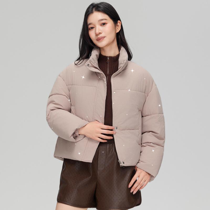 Down padded jacket winter new padded jacket short comfortable versatile fashion casual warm stand-up collar solid color