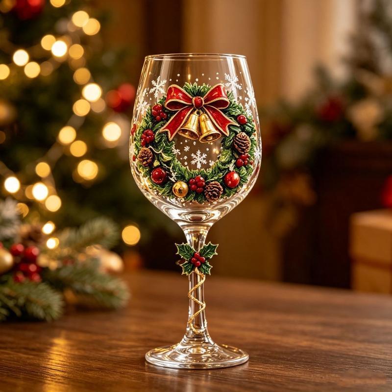 Calice a Gambo Fiocco di Neve di Natale Vetro Artistico di Lusso Bicchiere da Vino per le Festività Invernali Decorazione Tavola di Natale Regalo Bicchieri da Bevanda