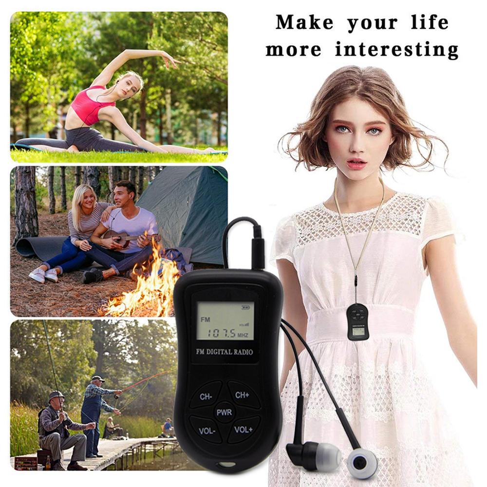 LCD Display Personal Mini Digital FM Radio with Earphone Lanyard Portable Digital FM Radio continuous be used for 50 - 60 hours