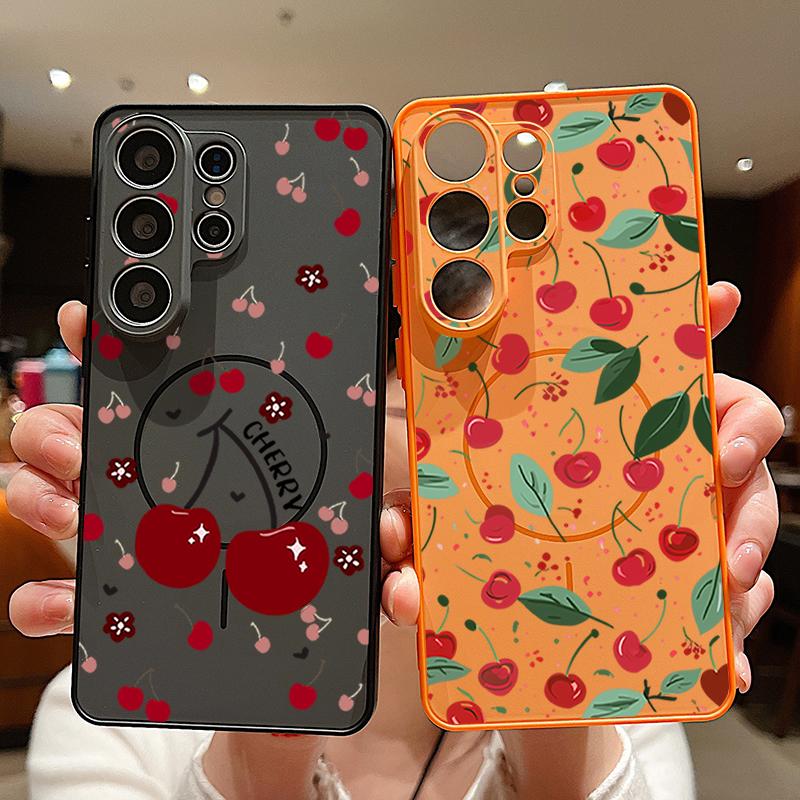 Magnetic For Magsafe Case For Samsung Galaxy S26 Ultra S25 Edge S24 Plus S23 FE S22 A17 A54 A55 A56 A57 5G Watermelon Cherry Fruits Pattern Cover