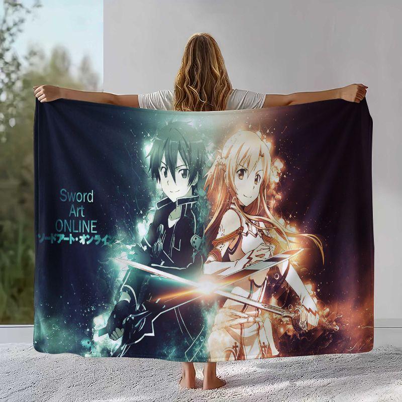 Cartoon Sword Art Online SAO Novel Flannel Blanket,Ultra Soft Warm Plush Throw for Home Bedroom Bed Sofa Camping Picnic gift