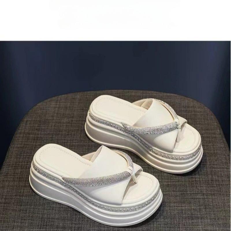 Fashion High Heels Crystal Slippers Women Platform Casual Shoes New Walking Fashion Sandals 2024 Summer Beach Flip Flops Female Slides