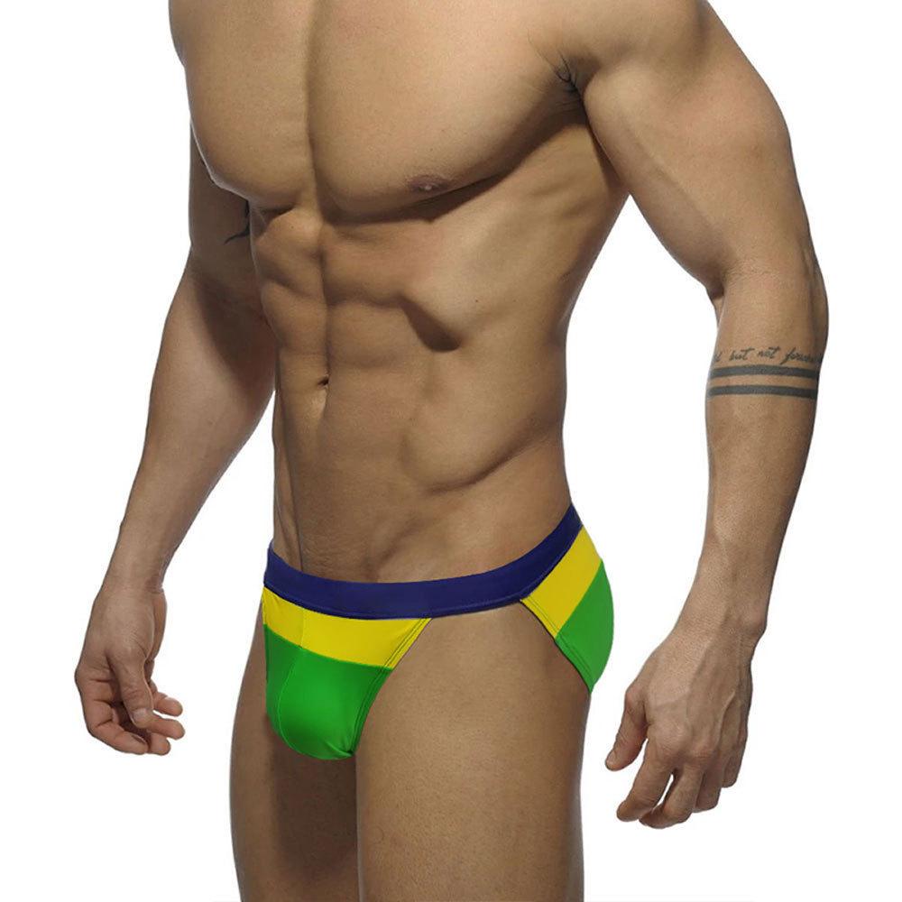 UXH Herren Colorblock High-Cut Kordelzug Dreieck Schnelltrocknende Badehose